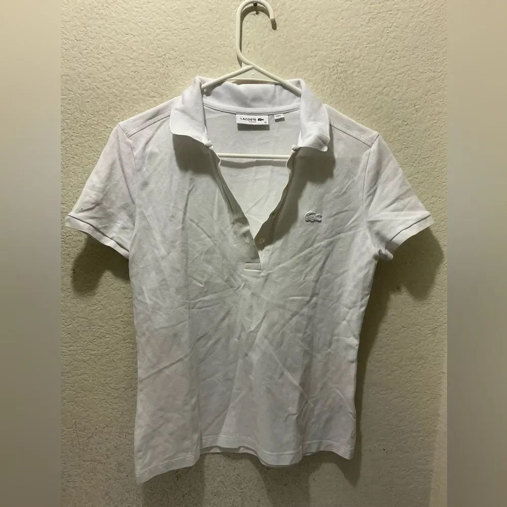 Lacoste slim fit polo in white size 38 made in Peru